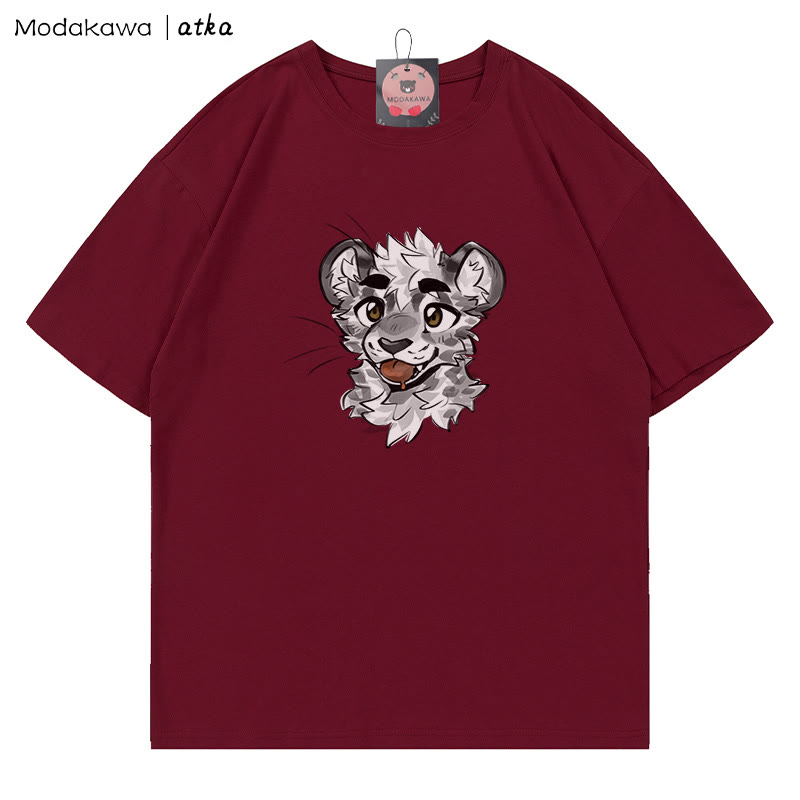 MODAKAWA X atka Cheeky Tiger Face Graphic T-shirt - Wine Red - 5XL - image 7