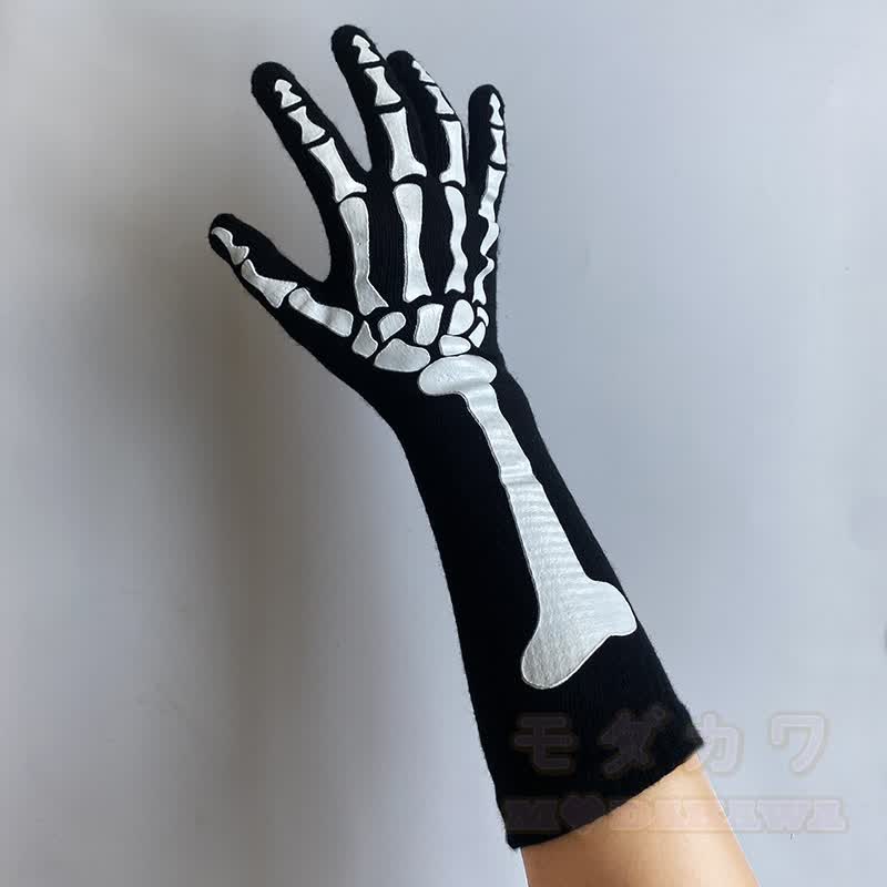 Halloween Glow-in-the-Dark Skull Hat and Gloves Set - Long Gloves - One Size - image 3