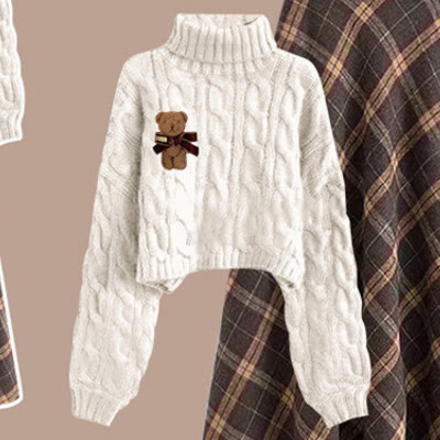Maillard Knit Sweater and Plaid Skirt Two Pieces Set - White Sweater - XL - image 10