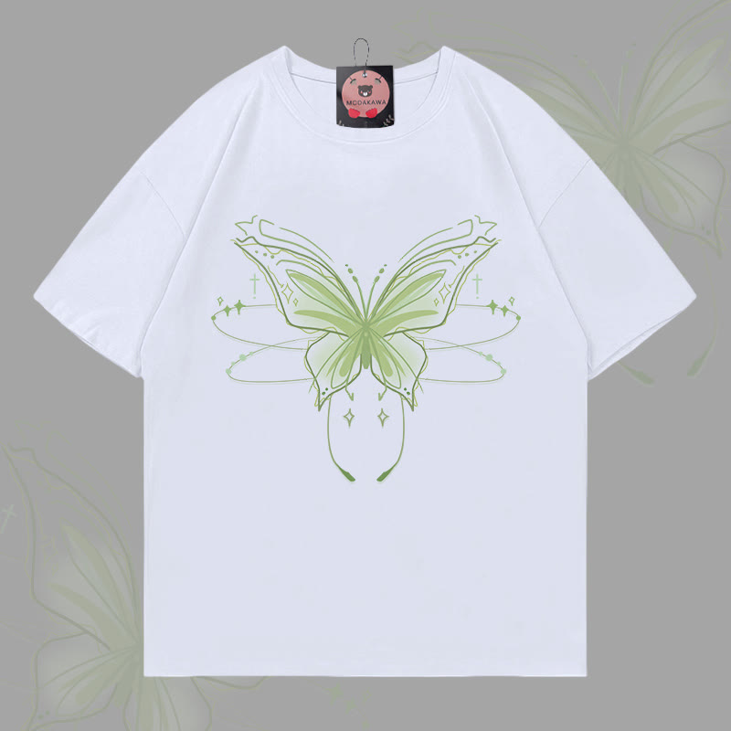 MODAKAWA Glowing Butterfly Graphic T-shirt - White - 5XL - image 2