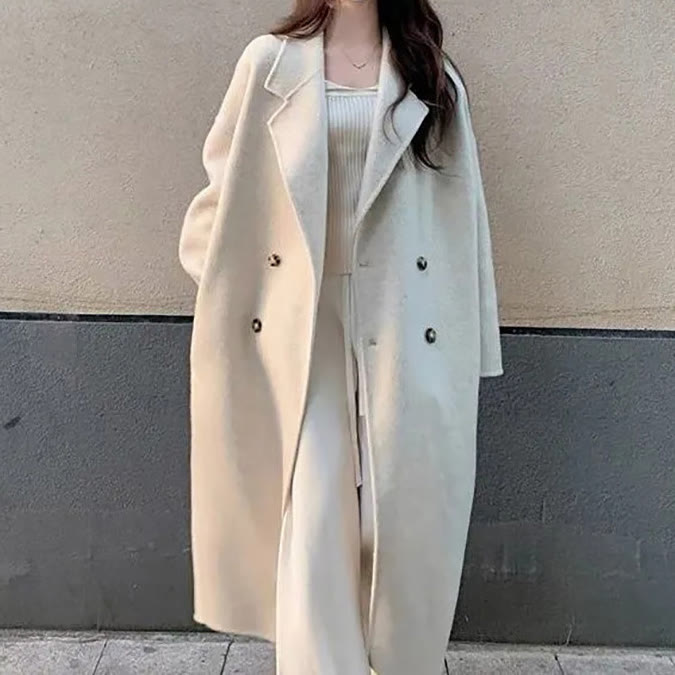 Maillard Knit Sweater and Plaid Skirt and Coat Three Pieces Set - Coat - XL - image 2