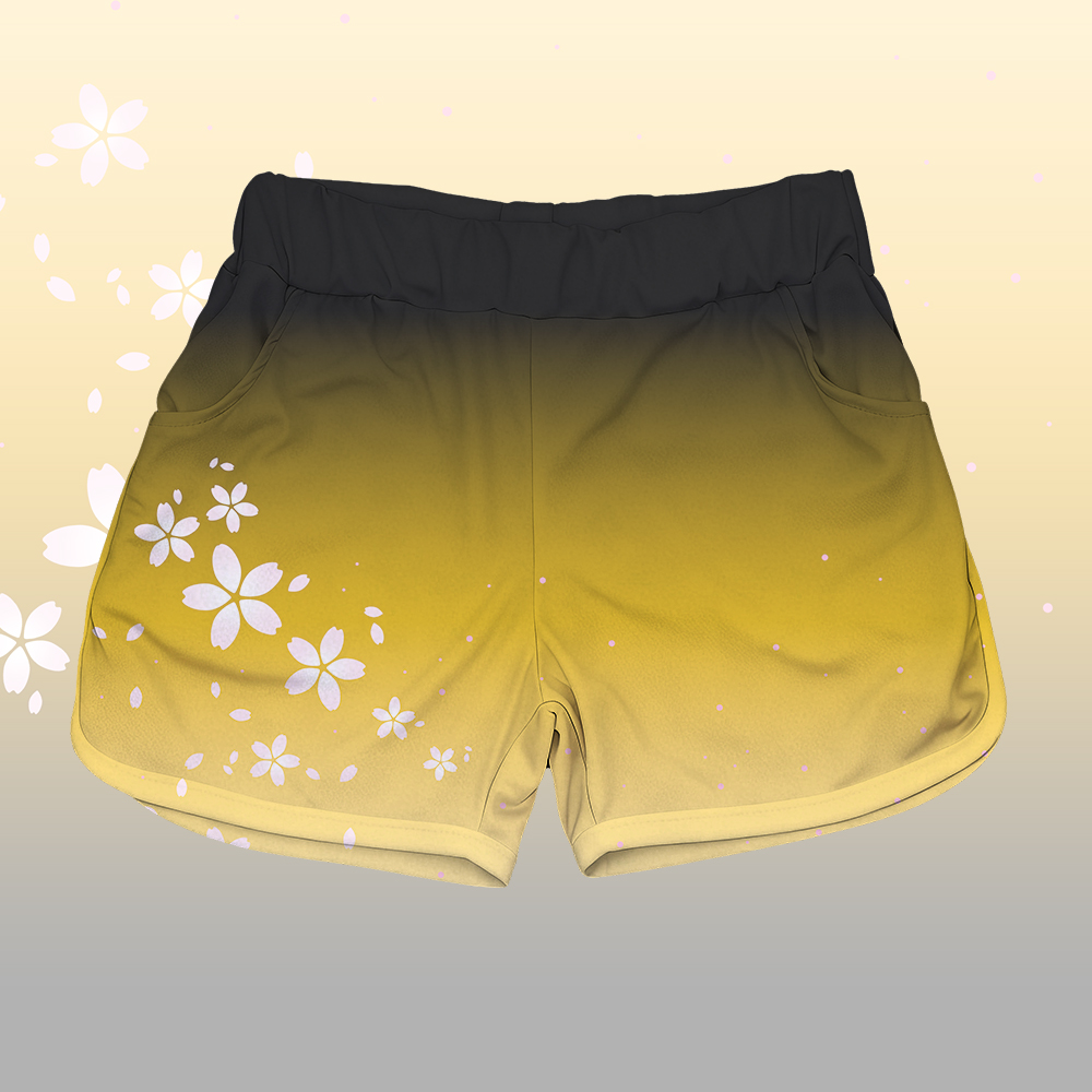 Sakura Cat Graphic 100% Cotton T-shirt Gradient Shorts Modakawa Matching Outfit - Yellow & Black Shorts - 5XL - image 8