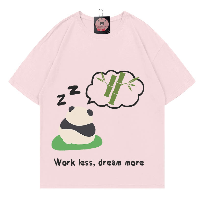 WORK LESS DREAM MORE Panda Print 100% Cotton Modakawa T-shirt - Pink - 5XL - image 3