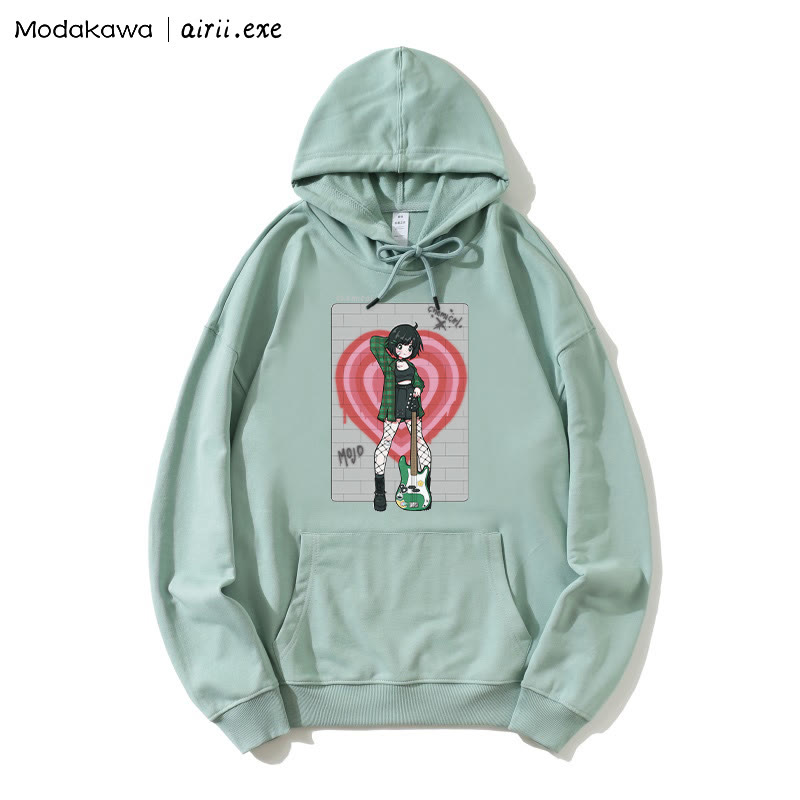 MODAKAWA X airii.exe CHEMICAL Guitar Girl Letter Print Modakawa Loose Hoodie - Green - 5XL - image 3