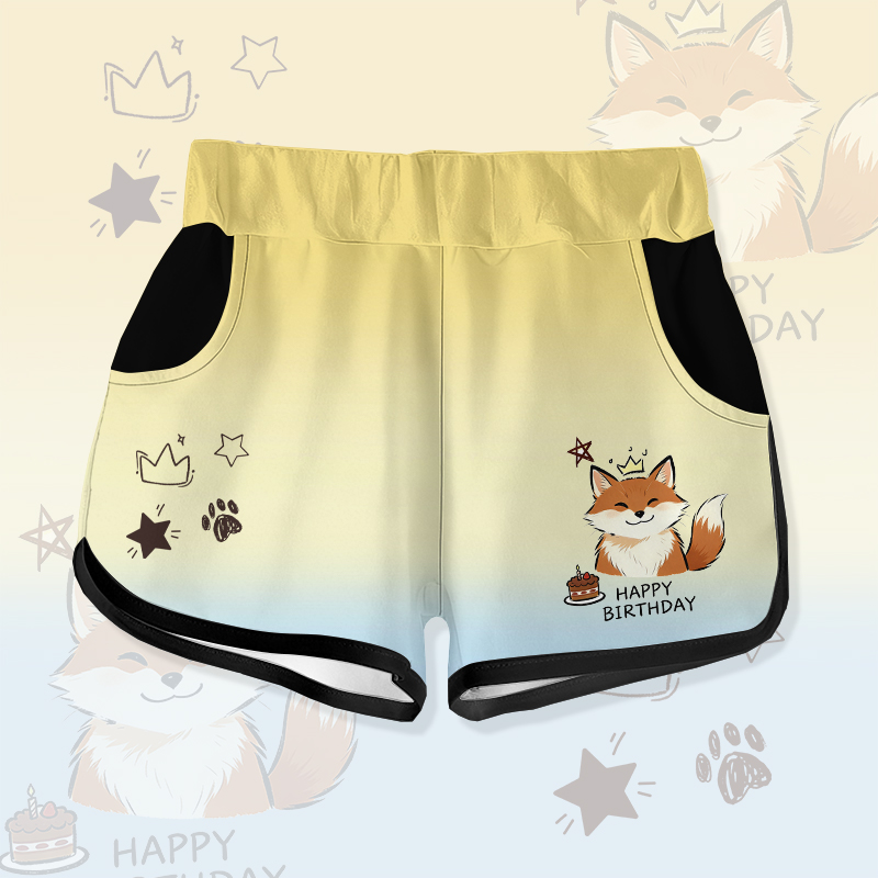 HAPPY BIRTHDAY Cute Fox Cake Graphic Modakawa Gradient Shorts - Yellow - 5XL - image 4