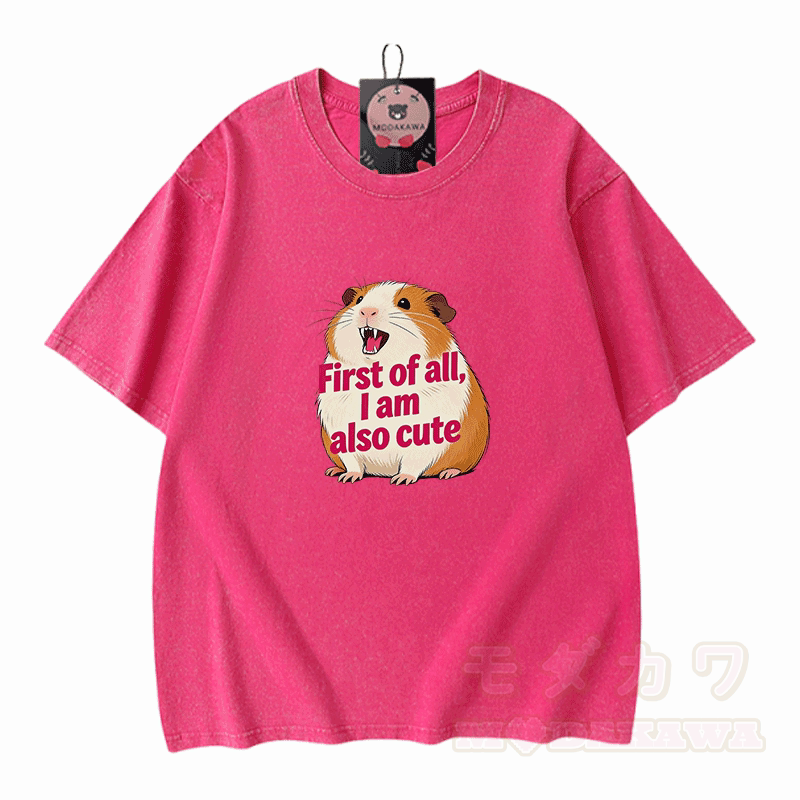Hamster Pet Graphic Modakawa Vintage Washed 100% Cotton T-shirt - Rose Red - 5XL - image 5