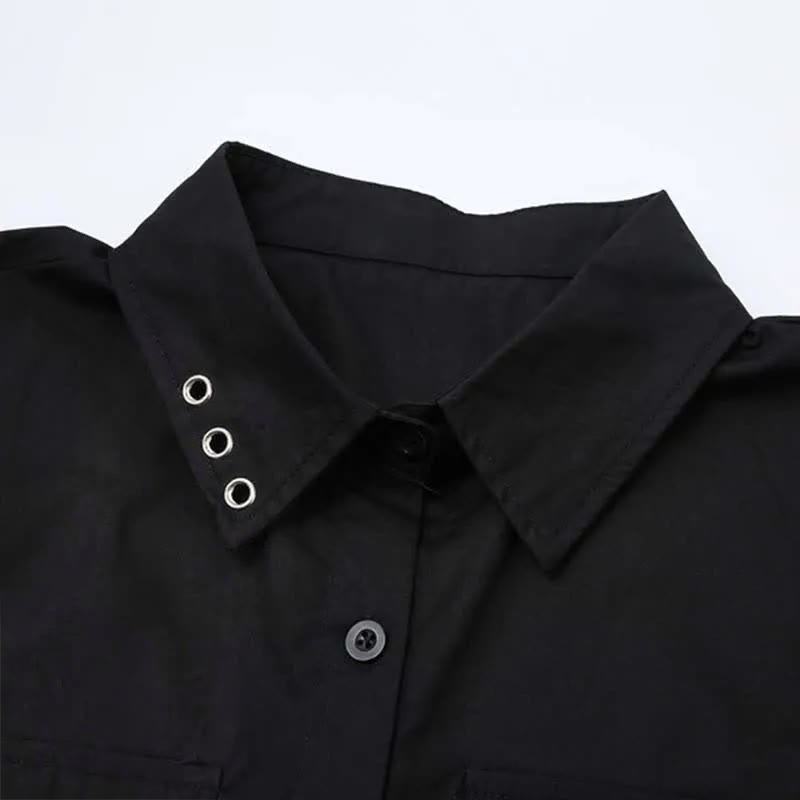 Pocket Lapel Tie T-Shirt Irregular Lace Up Slip Dress Two Pieces Set - image 6
