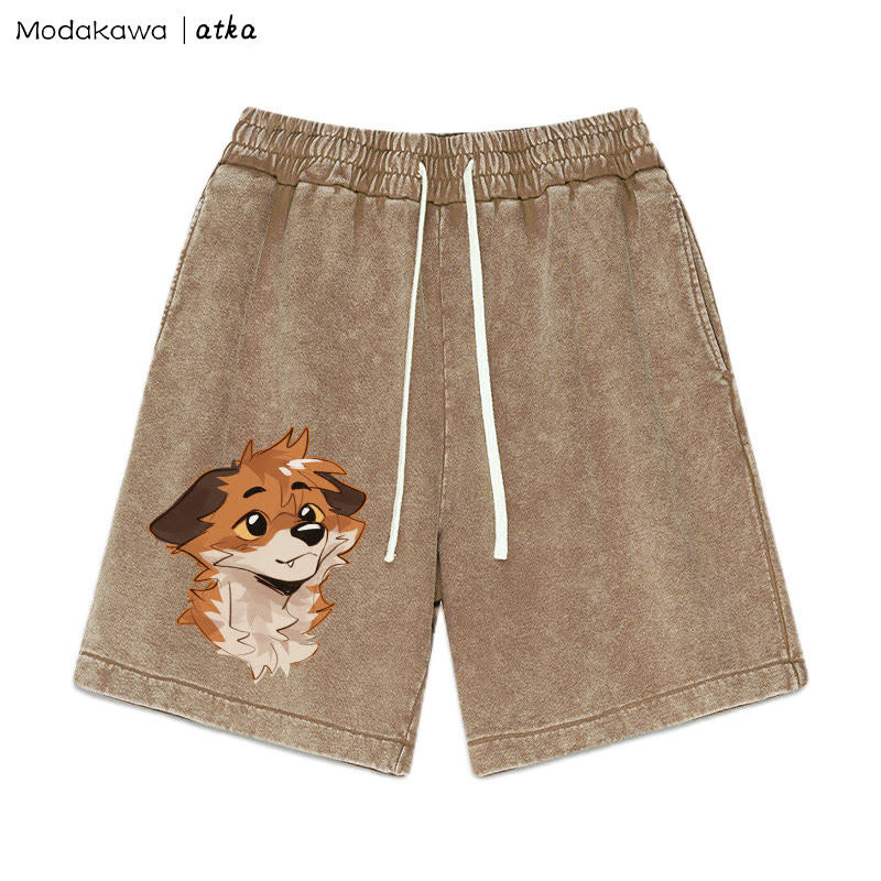 Anticipating Fox Graphic Vintage Washed Shorts - Brown - 3XL - image 4