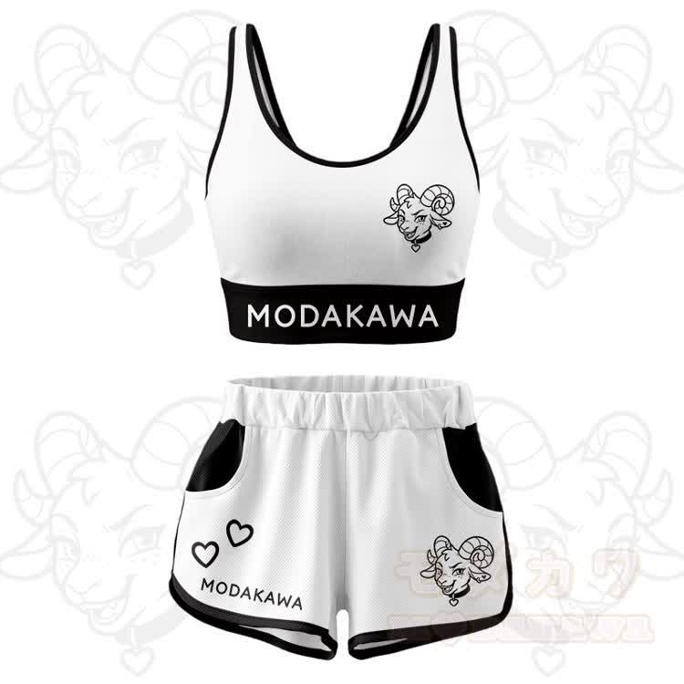 Goat Graphic Crop Tank Sport Top Shorts Modakawa Matching Outfit - White Set - 5XL - image 14