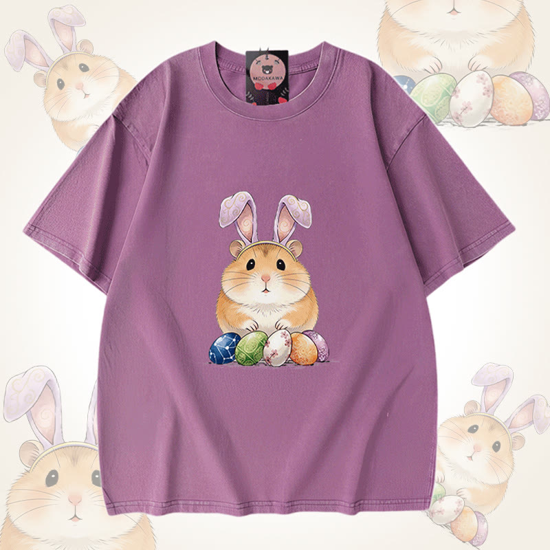 Easter Egg Hamster Graphic Modakawa Unisex Vintage Washed T-shirt - Purple - 5XL - image 7