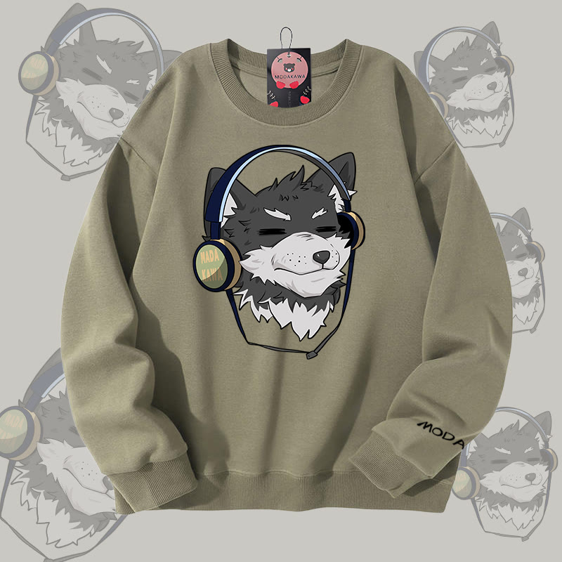 MODAKAWA Koda With Headphones Graphic Unisex Sweatshirt - Light Khaki - 5XL - image 2