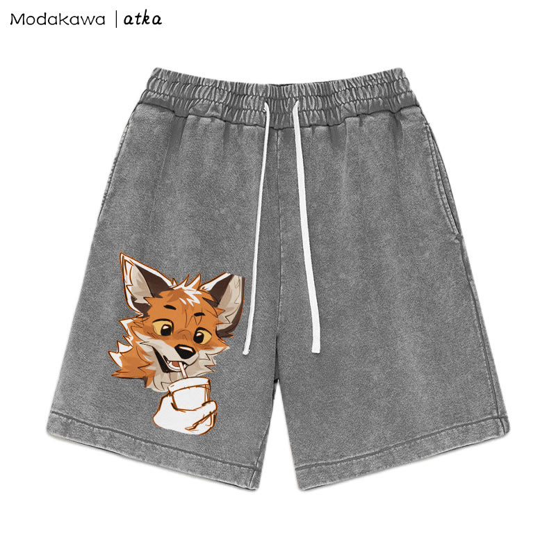 MODAKAWA X atka Fox Print Vintage Washed Shorts - Grey - 3XL - image 4