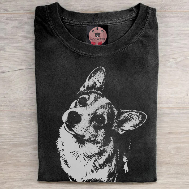 MODAKAWA Corgi Graphic Unisex Vintage Washed T-shirt - Black - 5XL - image 4