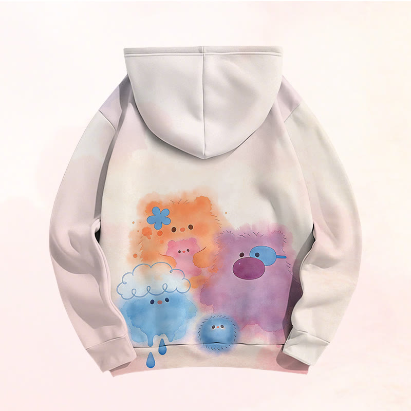 Fuzzy Colorful Monster Graphic Modakawa Color Block Pullover Hoodie - image 6