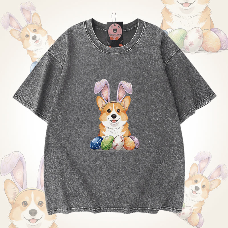 Easter Egg Puppy Graphic Modakawa Unisex Vintage Washed T-shirt - Grey - 5XL - image 7