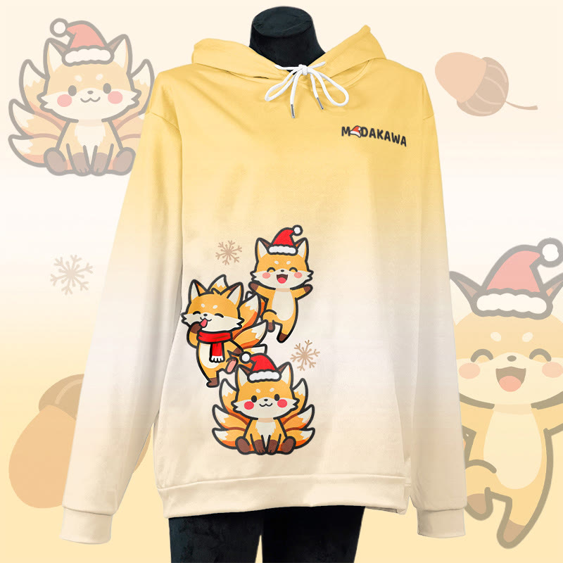 MODAKAWA Christmas Fox Graphic All Over Print Pullover Hoodie - Yellow - 6XL - image 3