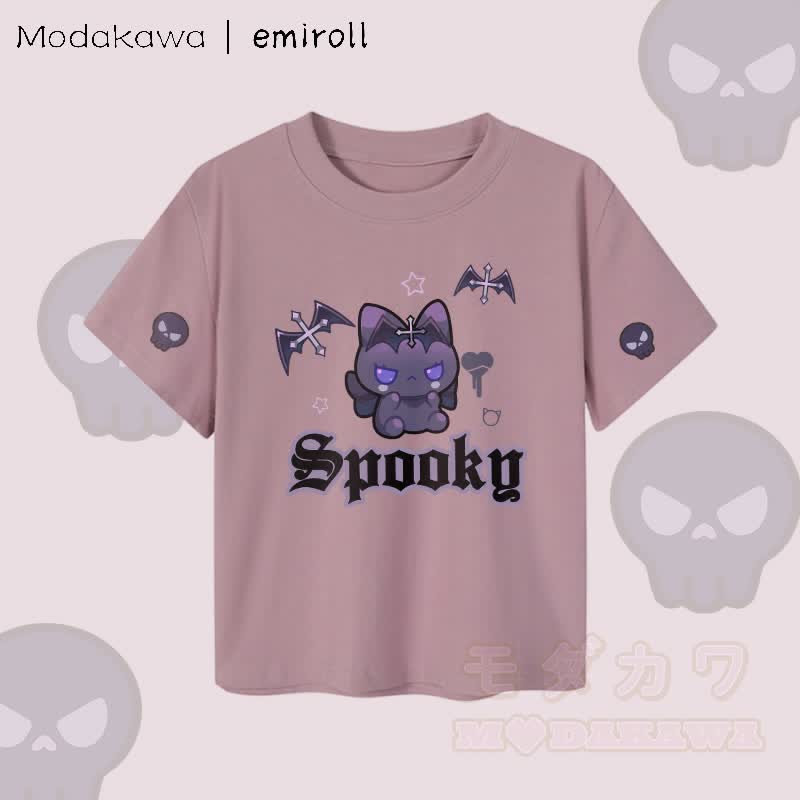 MODAKAWA X emiroll Devil Kitty Graphic Women's Cropped T-Shirt 92% Combed Cotton Crop Top - Purple - XL - image 3