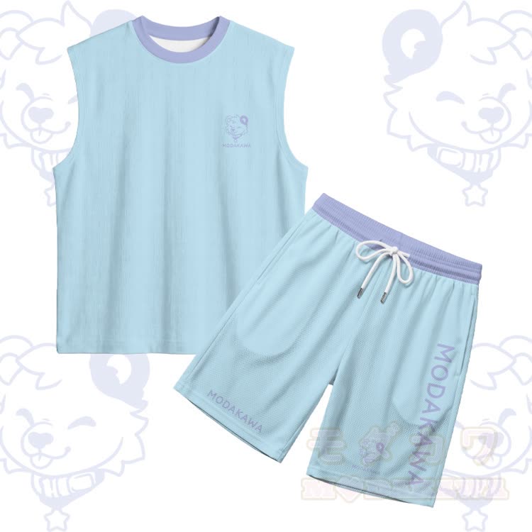 Tongue Out Bear Graphic Sports Sleeveless Quick Dry Tank Top Shorts Modakawa Matching Outfit - Sky Blue Set - 5XL - image 18