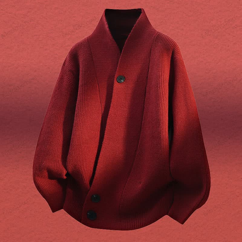 Knit Cardigan Sweater Corduroy Pants Two Pieces - Red Sweater - 4XL - image 11