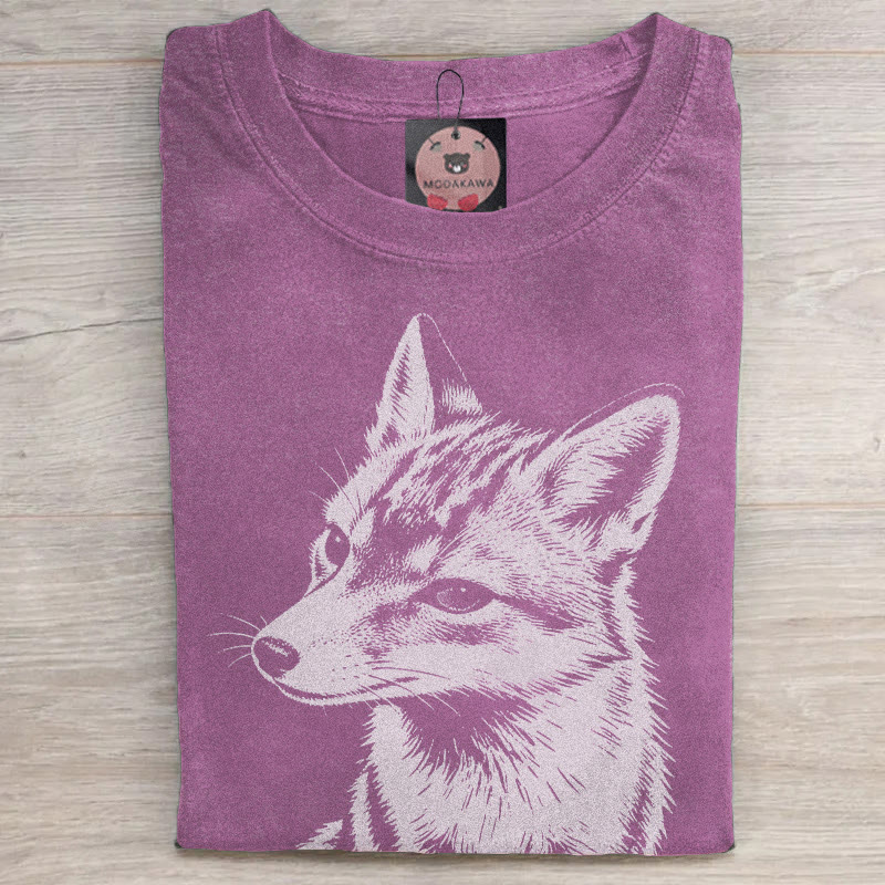 MODAKAWA Fox Graphic Unisex Vintage Washed T-shirt - Purple - 5XL - image 3