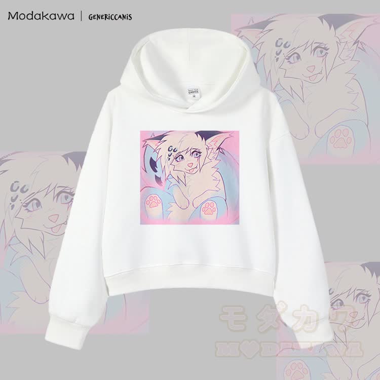 MODAKAWA X genericcanis Tongue Out Fox Graphic Cropped Cotton Hoodie - White - 3XL - image 4