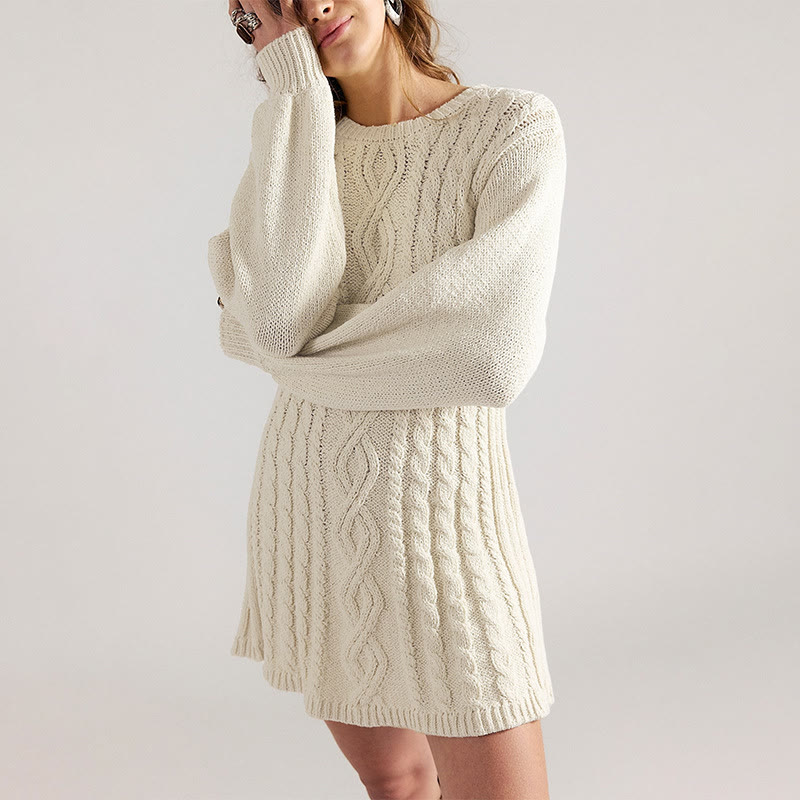 Polka Dot Puffer Jacket and Cable Knit Dress Two Pieces Set - Apricot Dress - XL - image 13