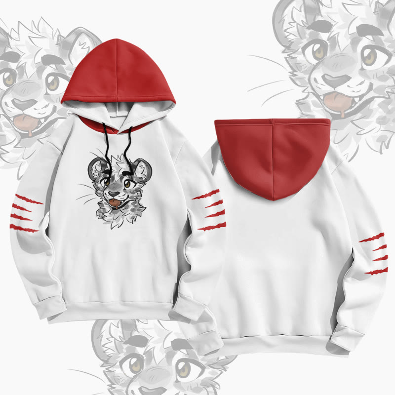 MODAKAWA X atka Cheeky Tiger Face Graphic All Over Print Pullover Hoodie - White&Red - 8XL - image 4