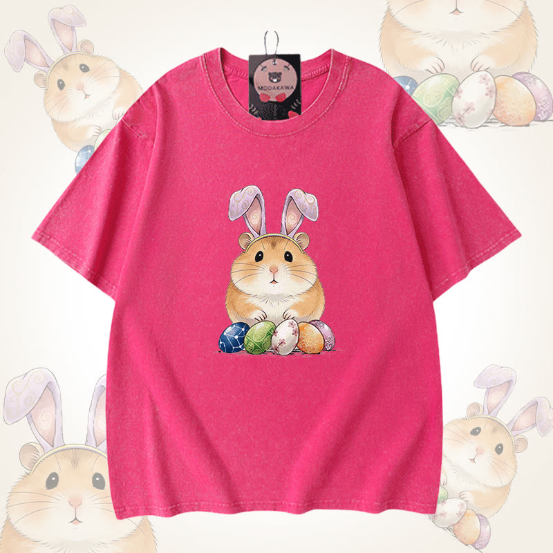 Easter Egg Hamster Graphic Modakawa Unisex Vintage Washed T-shirt - Rose Red - 5XL - image 8