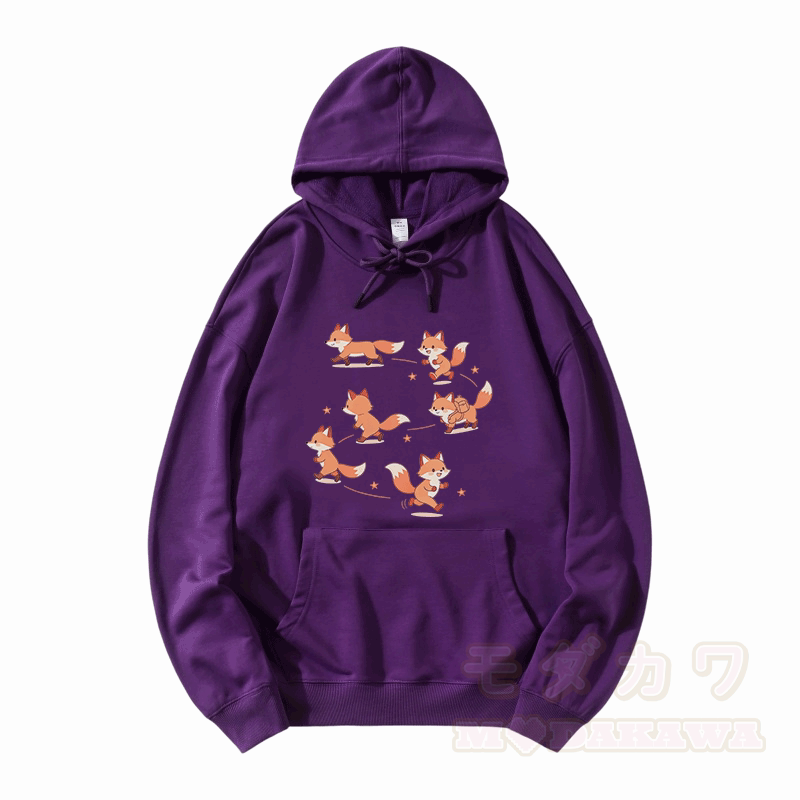 Happy Fox Graphic Modakawa Loose Cotton-Blend Hoodie - Purple - 5XL - image 6