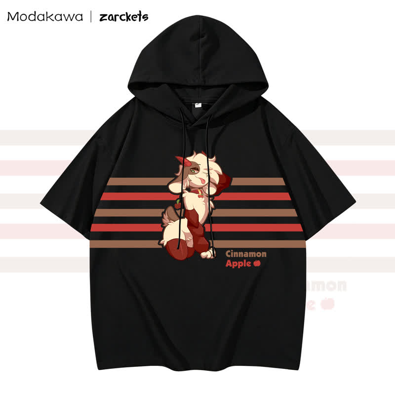 MODAKAWA X zarckets CINNAMON APPLE Goat Print Stripes Hoodie T-Shirt - Black - 3XL - image 4