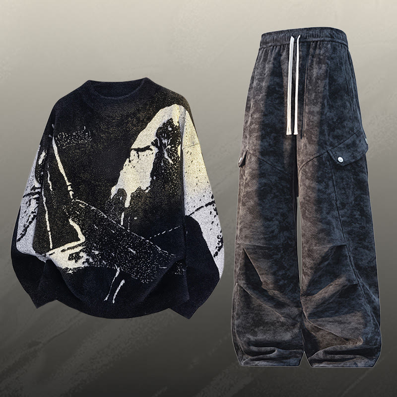 Vintage Knit Sweater Cargo Pants Two Pieces - Set D - 3XL - image 4