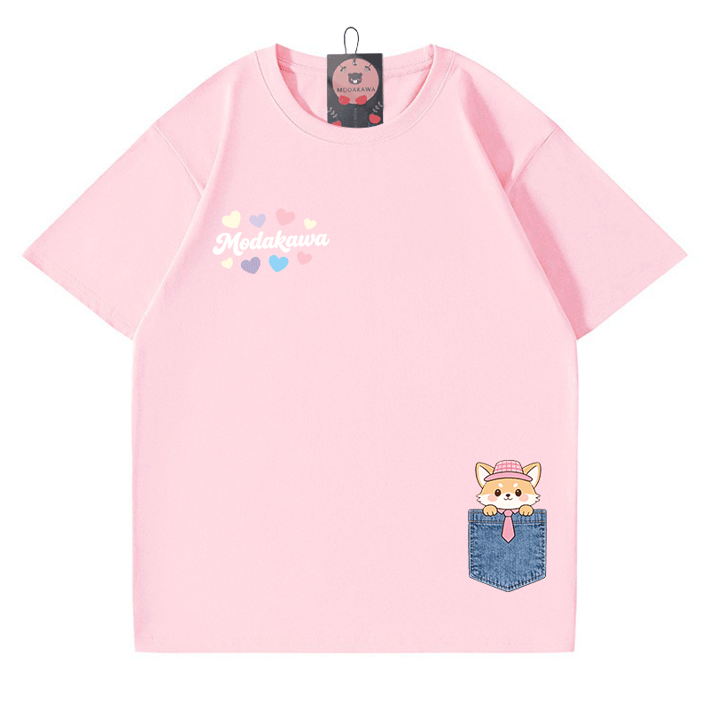 Pocket Fox Hearts Graphic Modakawa 100% Cotton T-shirt - Light Pink - 5XL - image 6