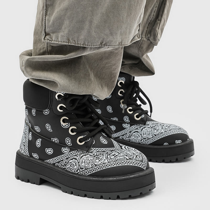 Paisley Platform Combat Boots - Black - 45 - image 9
