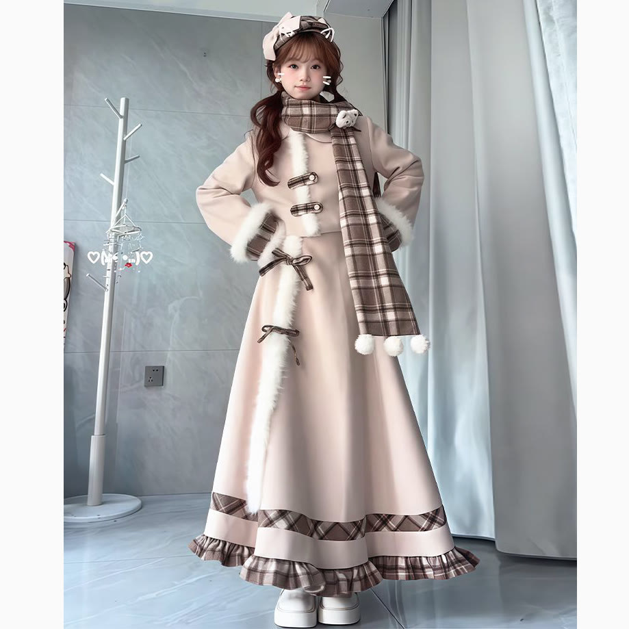 Chic Jacket and Skirt and Plaid Scarf Three Pieces Set - image 4