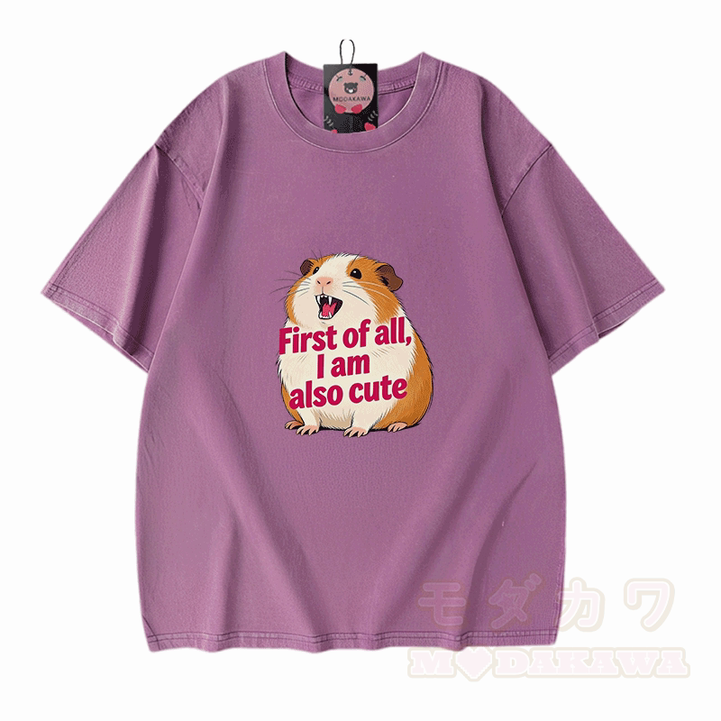 Hamster Pet Graphic Modakawa Vintage Washed 100% Cotton T-shirt - Purple - 5XL - image 6