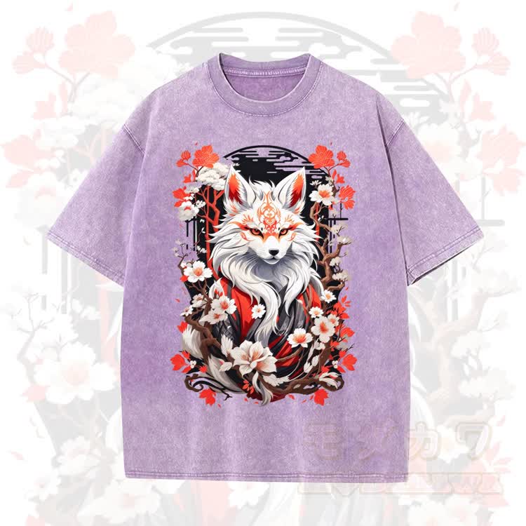 Fox Graphic Modakawa Vintage Washed 100% Cotton T-shirt - Purple - 5XL - image 6