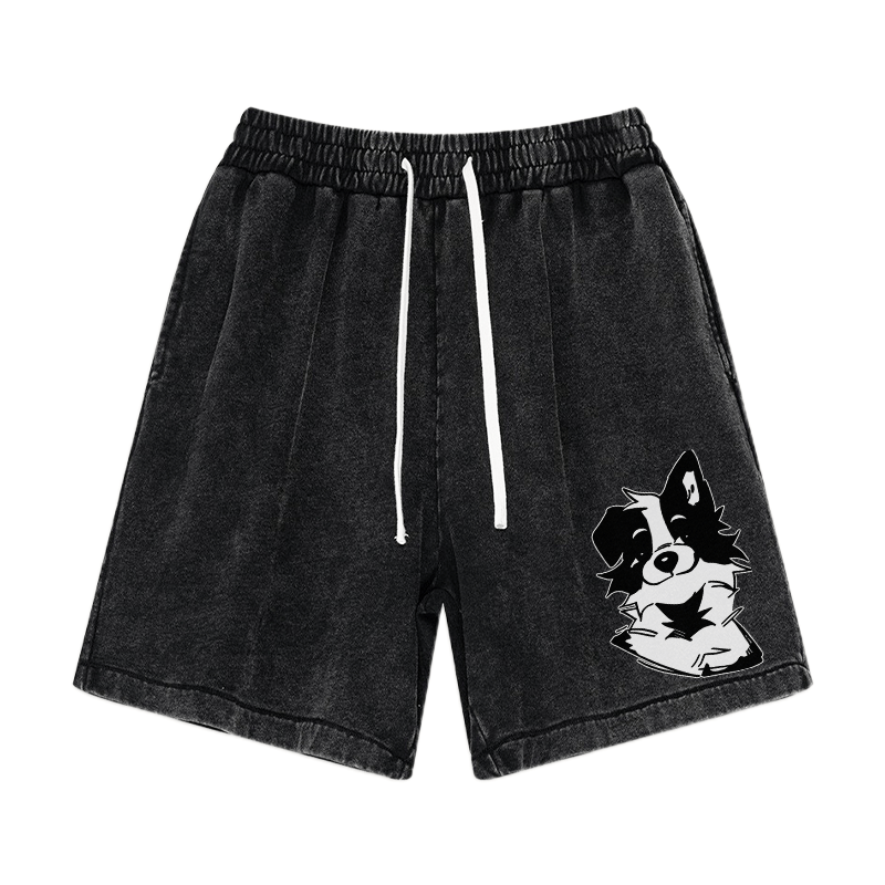 Fluffy Puppy Graphic Vintage Washed Shorts - Black - 3XL - image 5