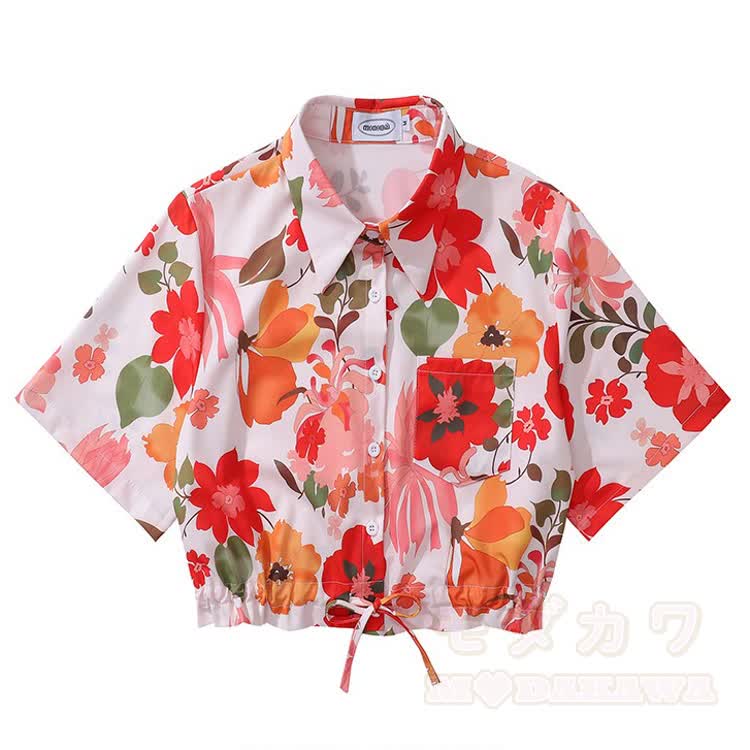 Vintage Print Short Sleeve Button-Up Shirt - Multicolor Q - L - image 18