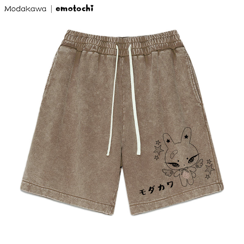 Winged Bunny Graphic Vintage Washed Shorts - Brown - 3XL - image 5