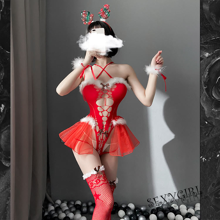 Sexy Christmas Red Lingerie - B - One Size - image 4
