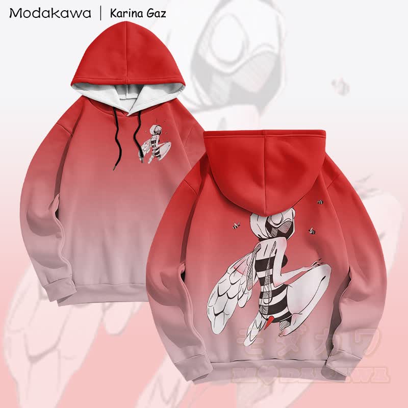 MODAKAWA X Karina Gaz Bee Lady Graphic Gradient Pullover Hoodie - Red - 6XL - image 3