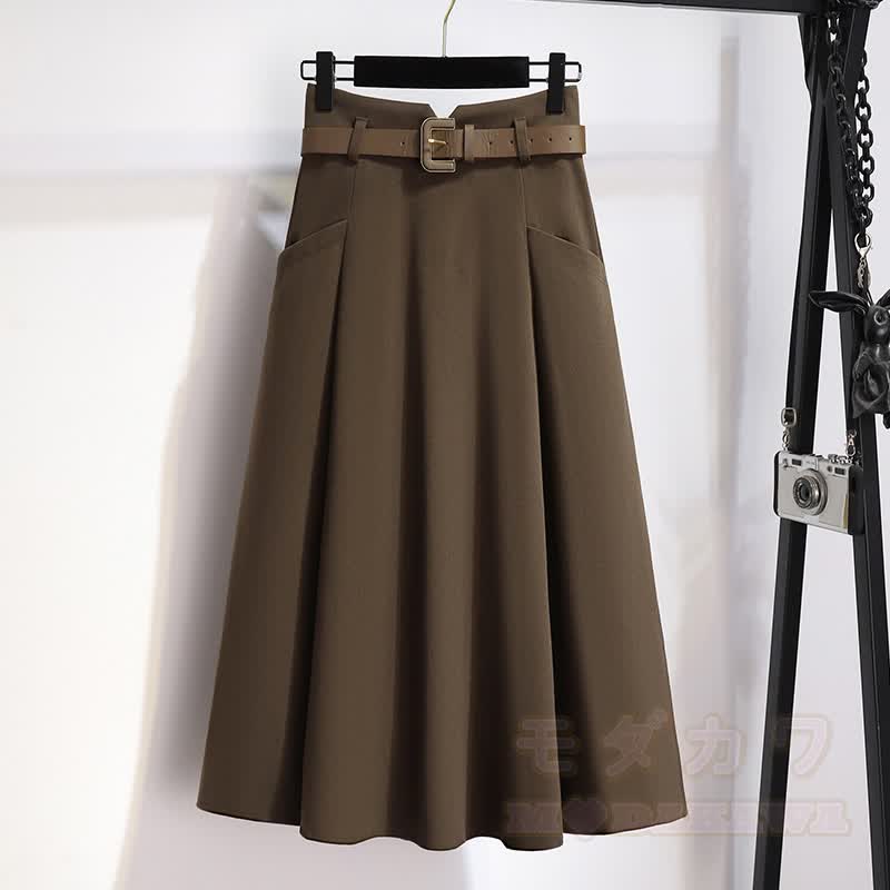 3D Flower Knit Sweater Belt Skirt Two Pieces - Skirt - XL - image 4
