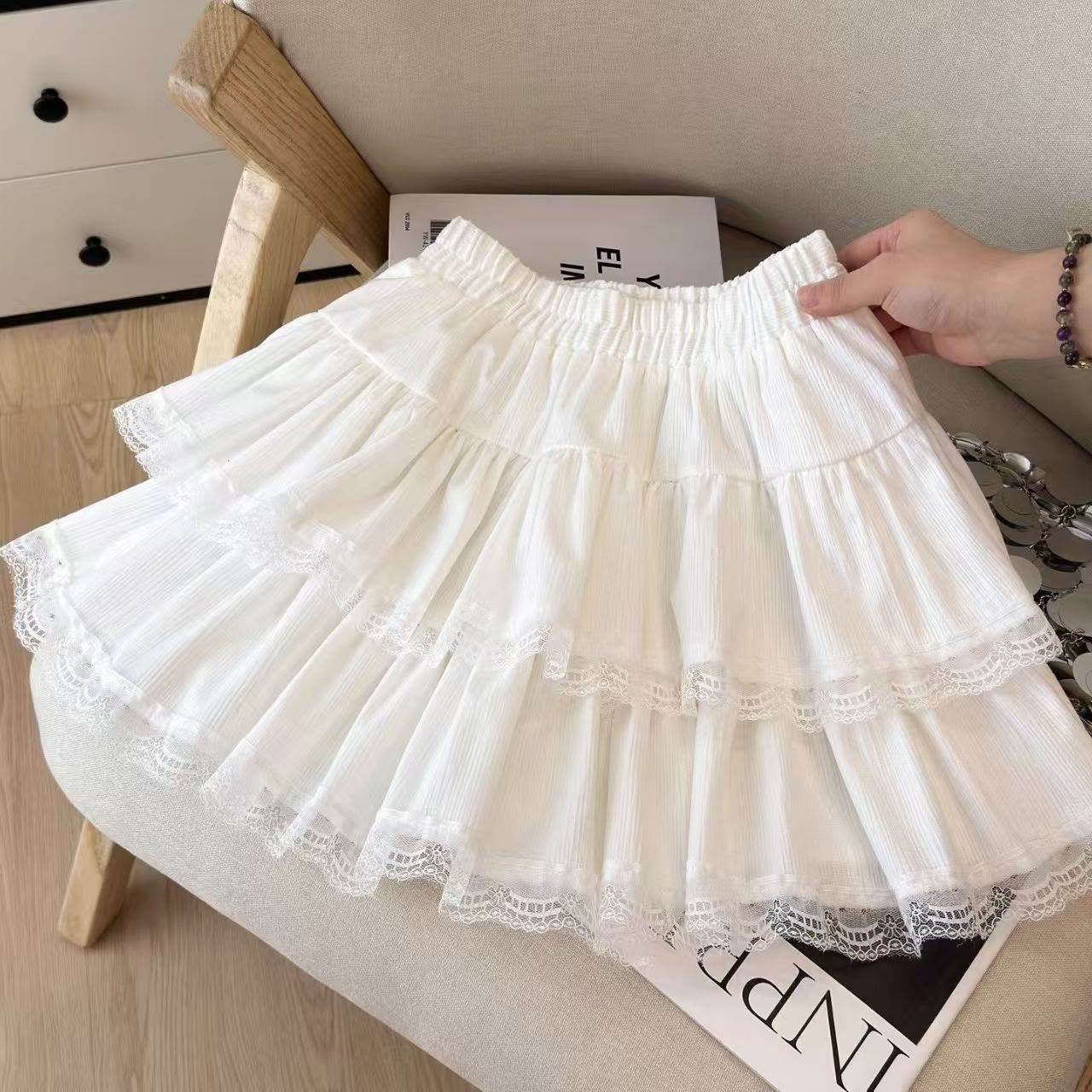 Polka Dot Teddy Bear Jacket and Lace Skirt Two Pieces Set - White Skirt - XL - image 15