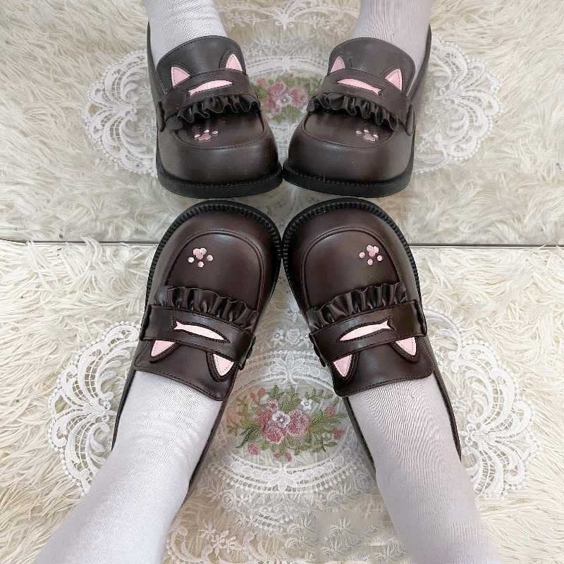 Preppy Cat Paw Lolita Leather Shoes - image 4