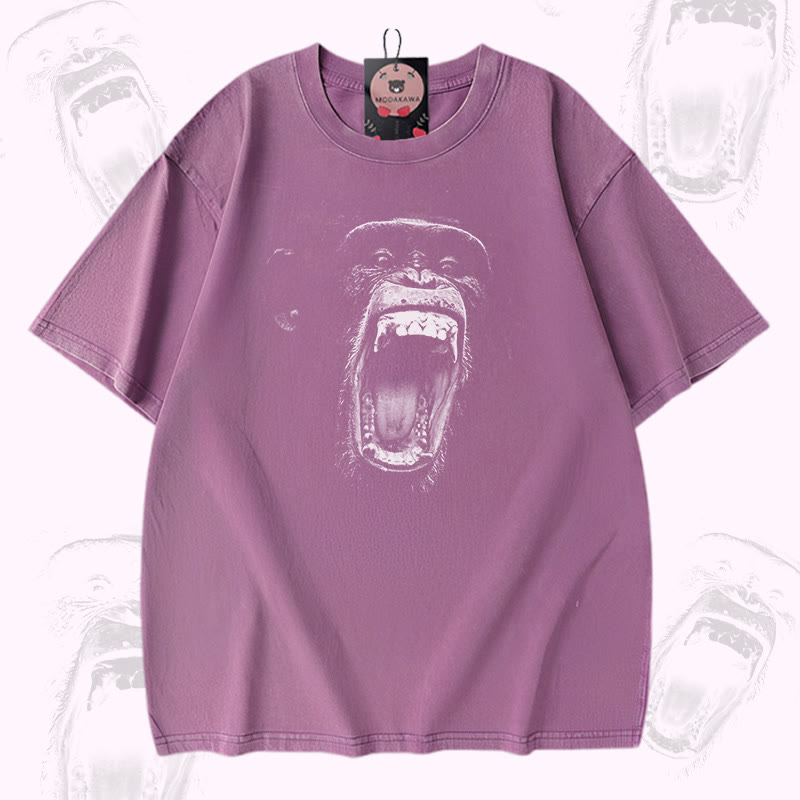 Roaring Ape Graphic Modakawa Unisex Vintage Washed T-shirt - Purple - 5XL - image 3