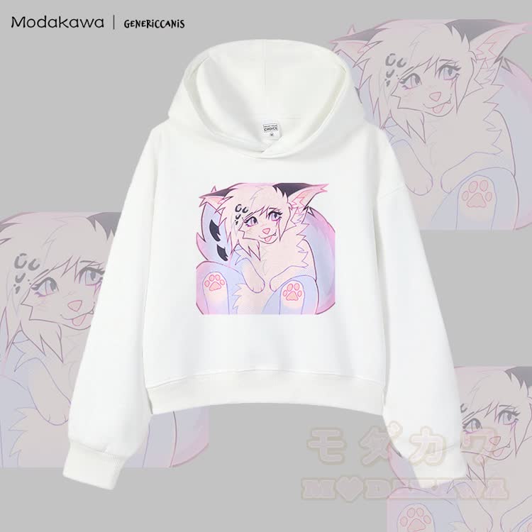 MODAKAWA X genericcanis Fox Character Graphic Cropped Cotton Hoodie - White - 3XL - image 5