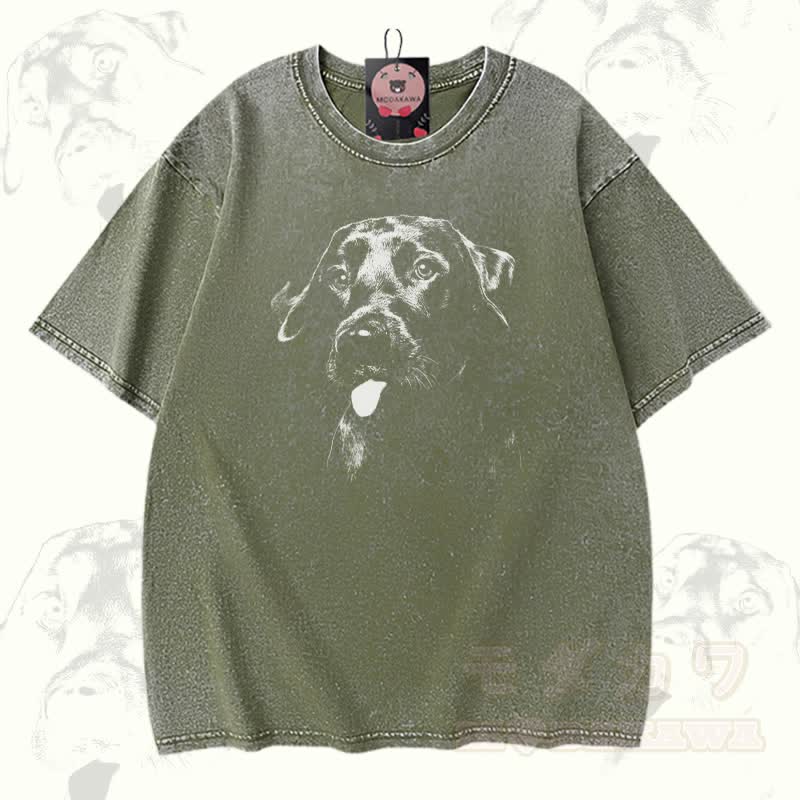 Puppy Tongue Graphic Modakawa Vintage Washed 100% Cotton T-shirt - Green - 5XL - image 4
