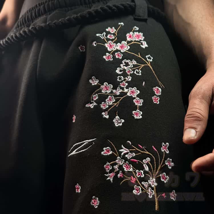 Sakura Embroidered Wide Leg Drawstring Sweatpants - image 7
