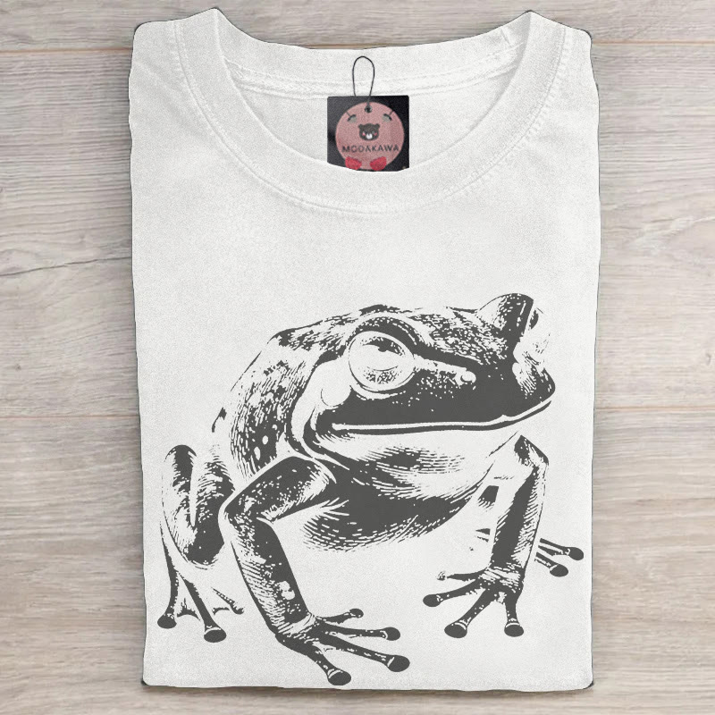 MODAKAWA Frog Graphic Unisex Vintage Washed T-shirt - White - 5XL - image 3