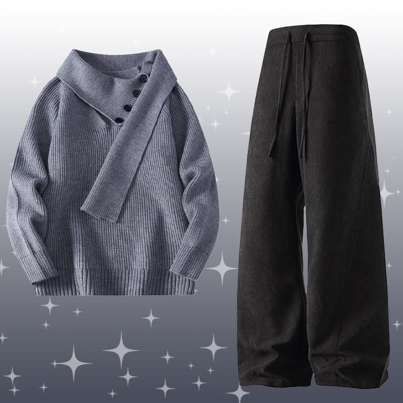 Irregular Knit Sweater Corduroy Pants Two Pieces - Set F - 4XL - image 6